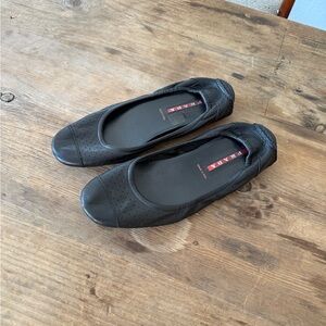 Prada Black Perforated Leather Flats